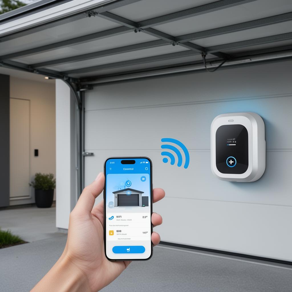 Smart garage door opener with smartphone app control and WiFi connectivity